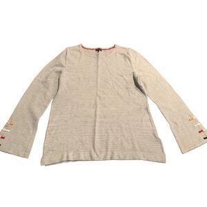 Hannah Women’s Gray Cozy Sweater Top Embellished Button Bell Sleeve Small